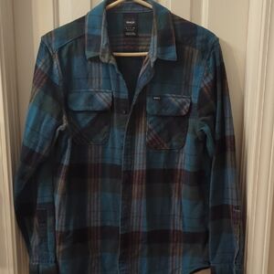 RVCA Men's Teal and Black Plaid Shirt Jacket